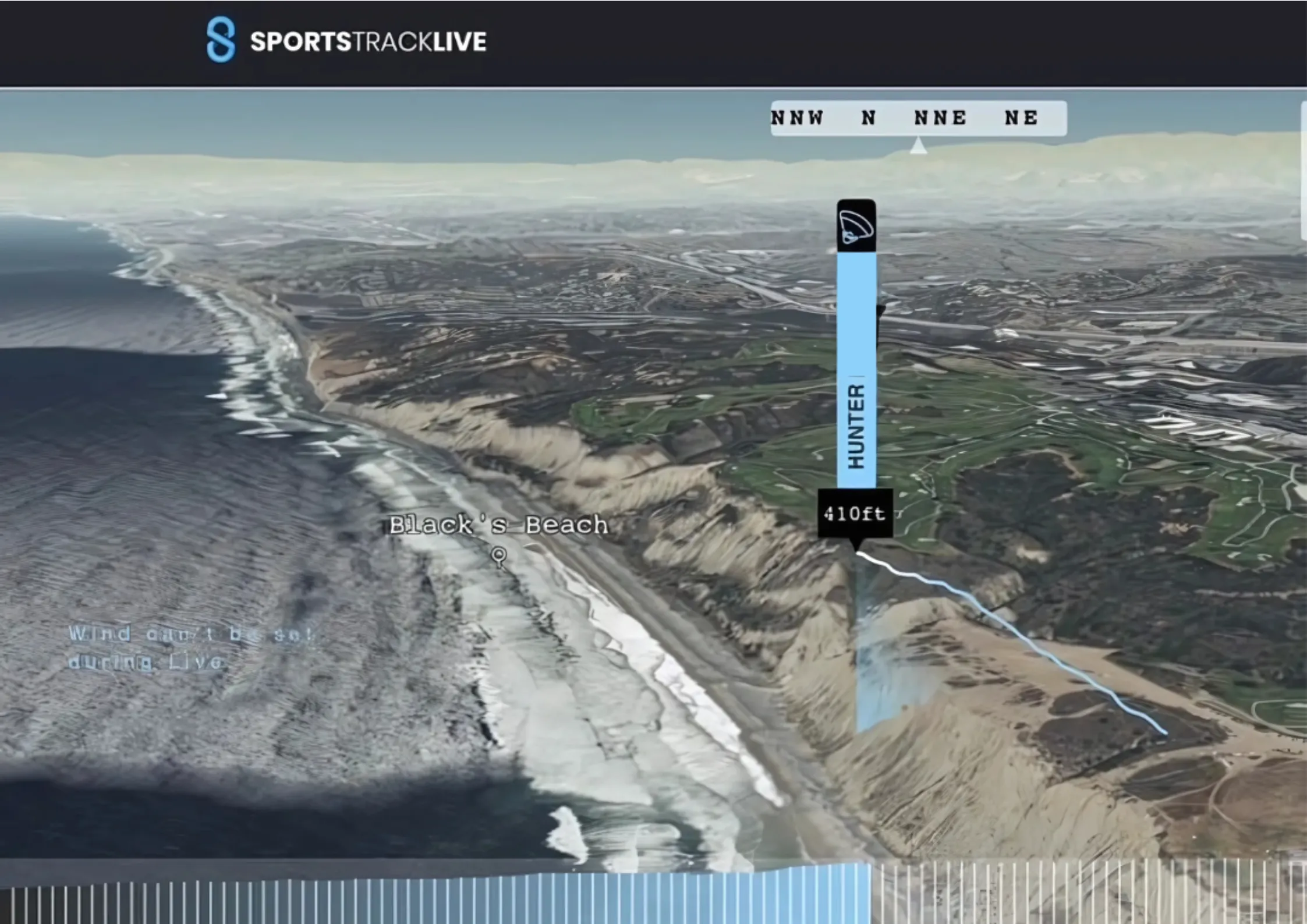 Paraglider’s tracked descent showing collision altitude near Black’s Beach